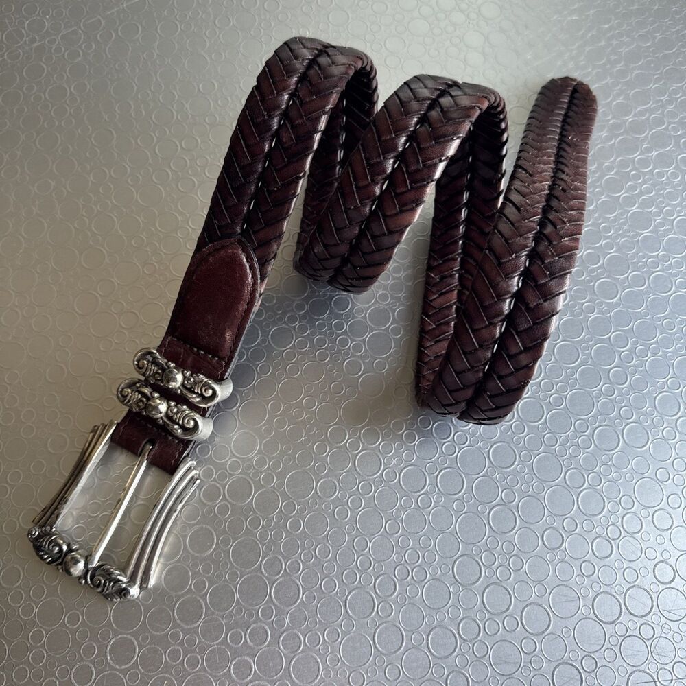 Vintage Brighton Brown Braided Leather Belt Ornate Western 97087 - Size M 30